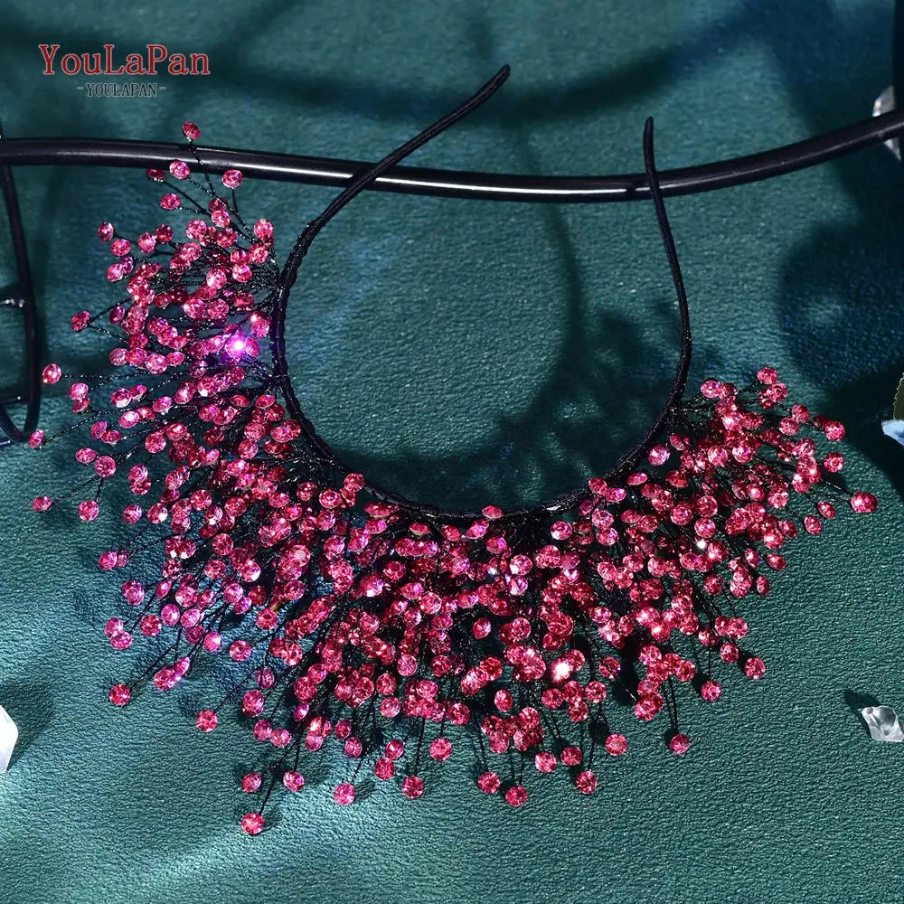 Rose Red Rhinestone Crown Headband color detail | Veloria