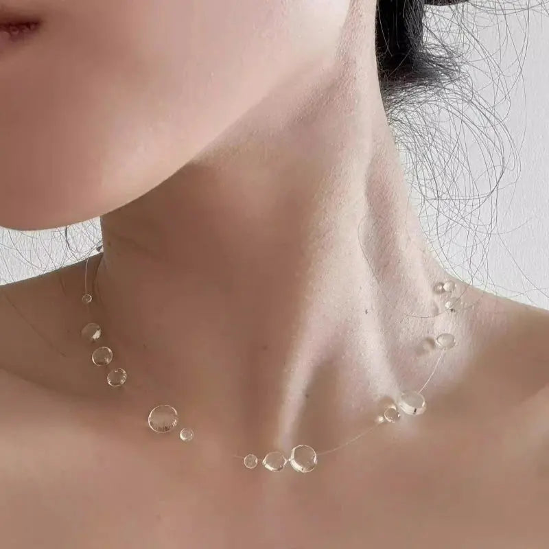 Clear Water Drop Necklace & Bracelet Set - detail view | Veloria