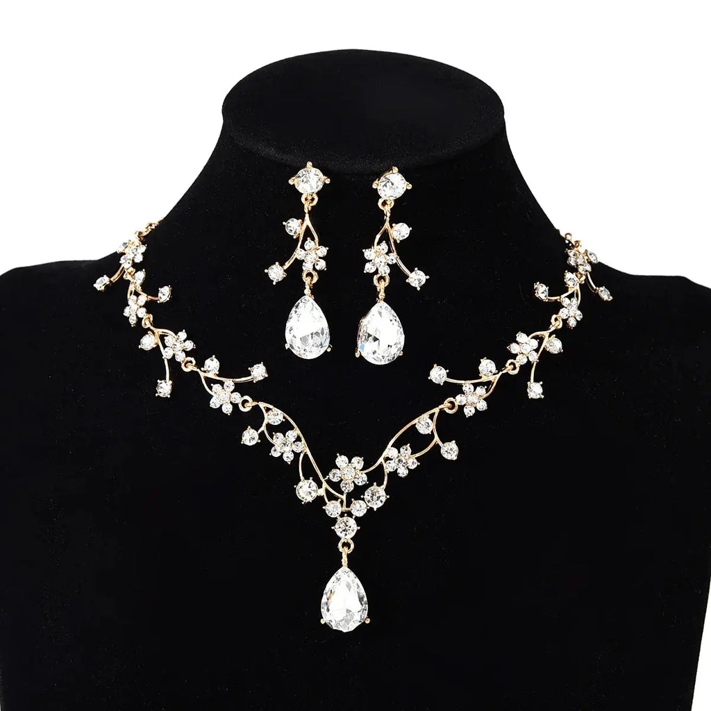 Rhinestone Flower Jewelry Set - Zircon Crystal - product view | Veloria