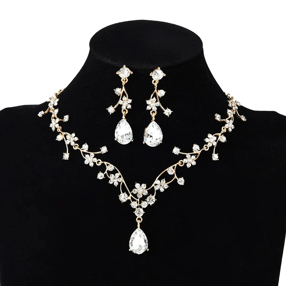 Rhinestone Flower Jewelry Set - Zircon Crystal - product view | Veloria