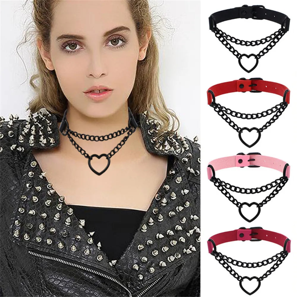Heart Pendant Leather Choker Necklace - detail view | Veloria