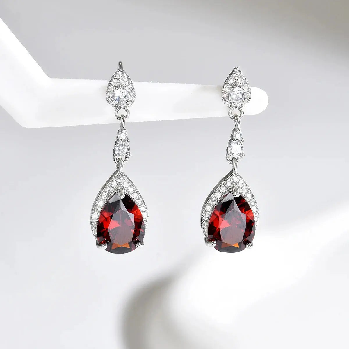 Red Water Drop Earrings - Cubic Zirconia - product view | Veloria