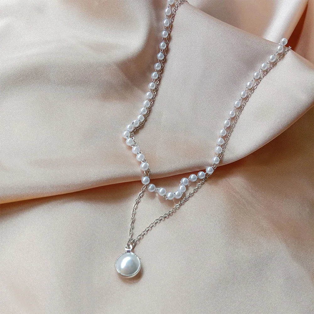 Double Layer Pearl Choker Necklace - worn styling | Veloria