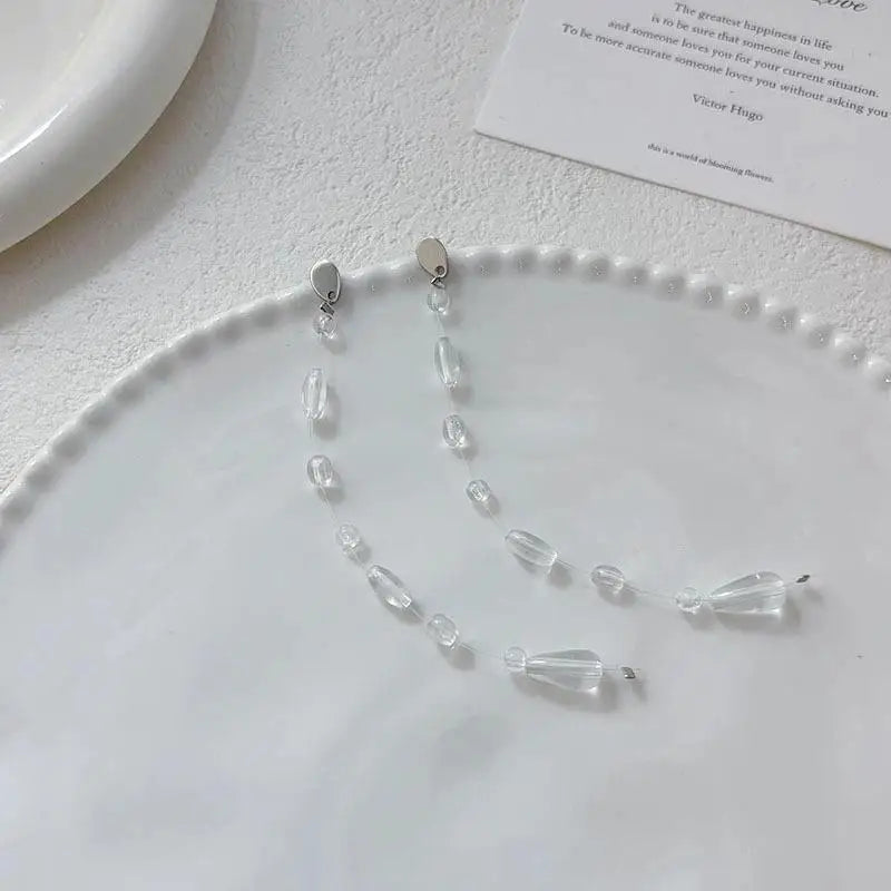 Clear Dewdrop Jewelry Set - Necklace Earrings Bracelet - angle view | Veloria