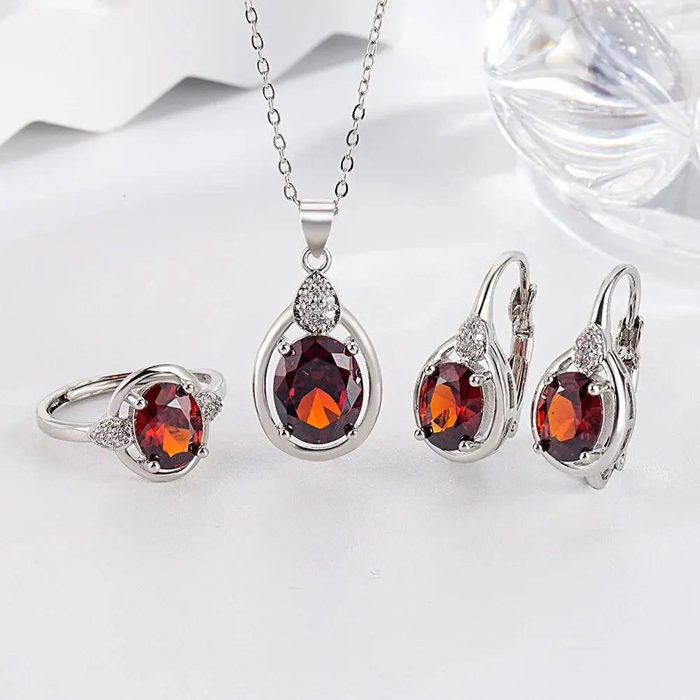 Ruby Jewelry Set - 925 silver set worn by model | Veloria