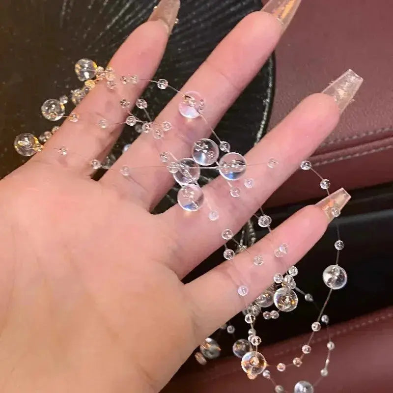 Invisible Clear Water Drop Choker Necklace - close-up detail | Veloria
