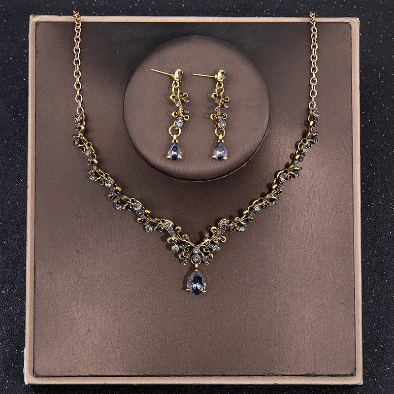 Bridal Tiara Set - Crystal Water Drop Wedding Set - detail view 2 | Veloria