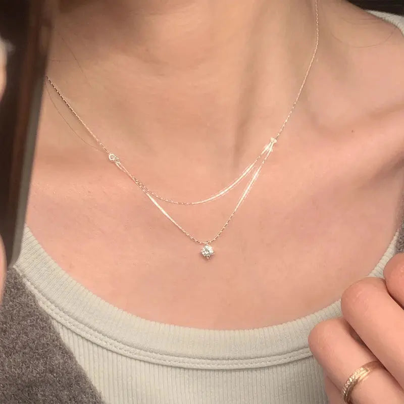 Zircon Pendant Necklace - Four Claw 925 Silver - styled look | Veloria