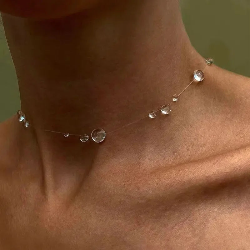 Clear Water Drop Necklace & Bracelet Set - angle view | Veloria