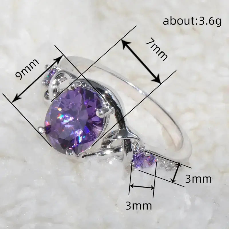 Purple CZ Ring - 925 Silver Luxury Elegant - side detail | Veloria