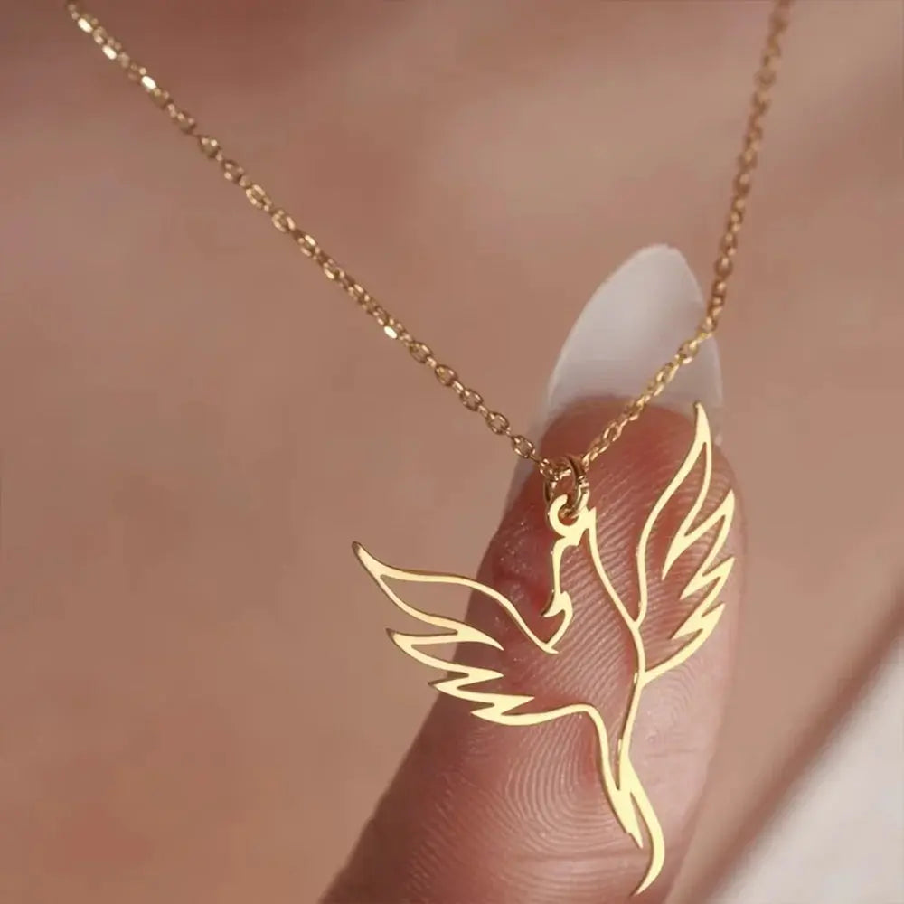 Phoenix Necklace - stainless steel pendant worn by model | Veloria