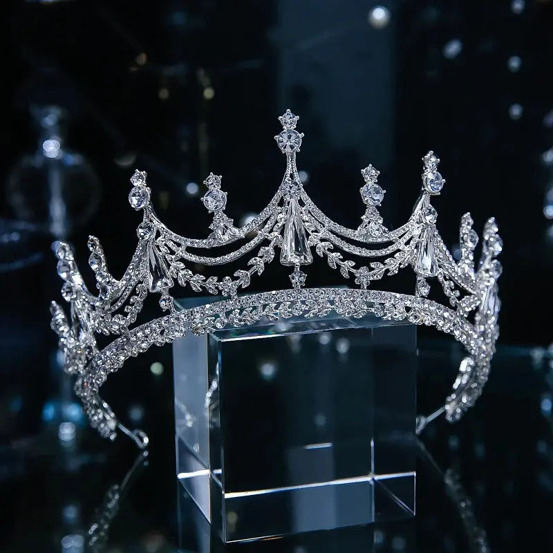 Baroque Geometric Crystal Tiara - Big Rhinestone Crown front view | Veloria