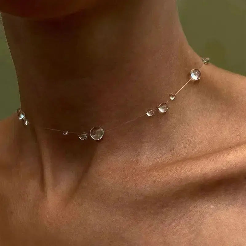 Invisible Clear Water Drop Choker Necklace - gift ready view | Veloria