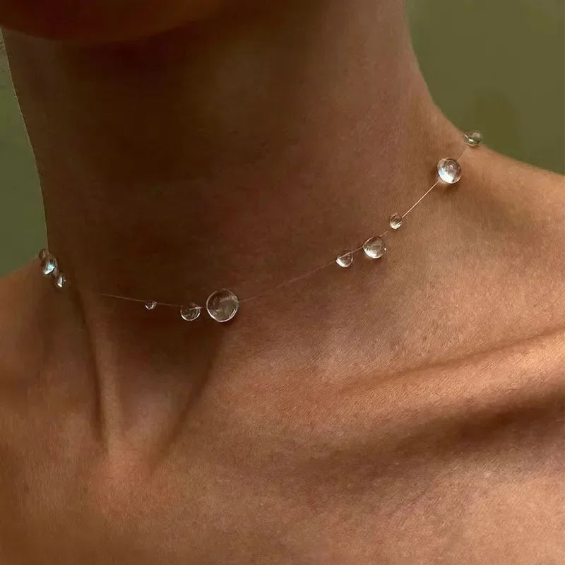 Invisible Clear Water Drop Choker Necklace - gift ready view | Veloria