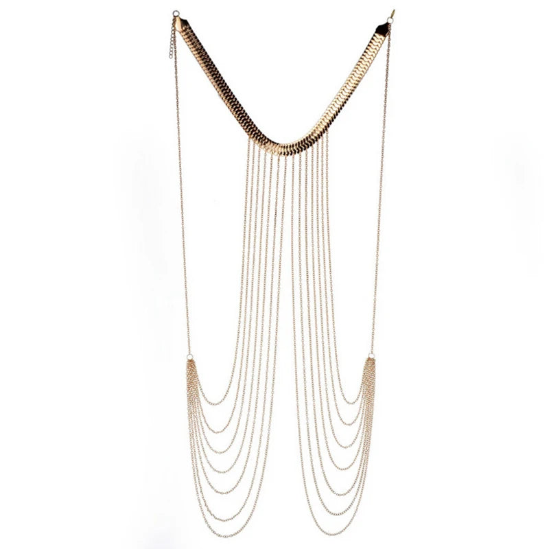 Tassel body chain long necklace for women - close-up detail | Veloria