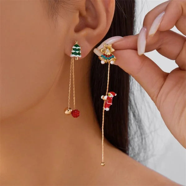 Christmas Dangle Earrings - asymmetrical pair view | Veloria