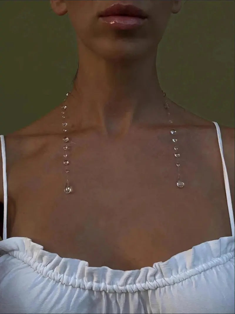 Clear Dewdrop Tassel Pendant Necklace - angle view | Veloria