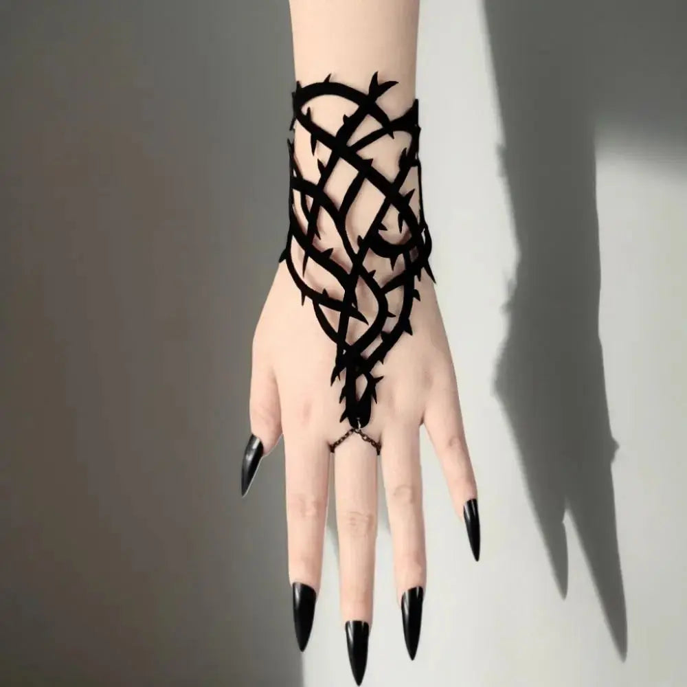 Black Velvet Gothic Bracelet - Thorn Design - worn by model | Veloria