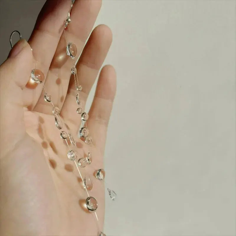 Clear Water Drop Necklace & Bracelet Set - close-up detail | Veloria