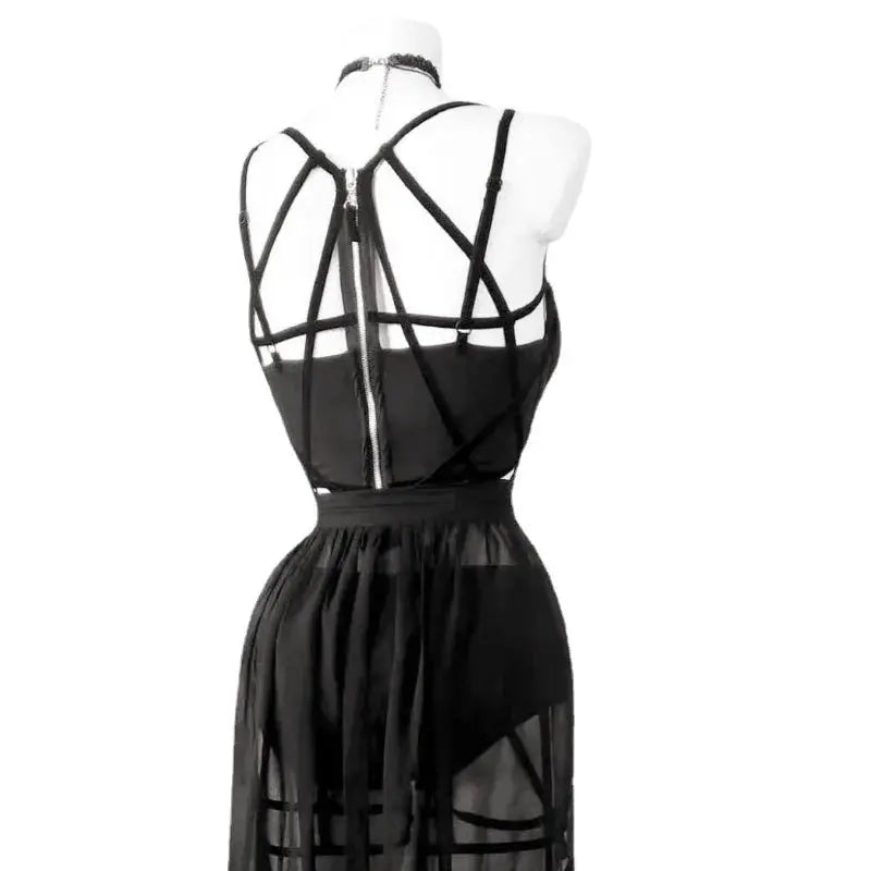 Gothic Mesh Skirt Set - ankle length skirt drape | Veloria