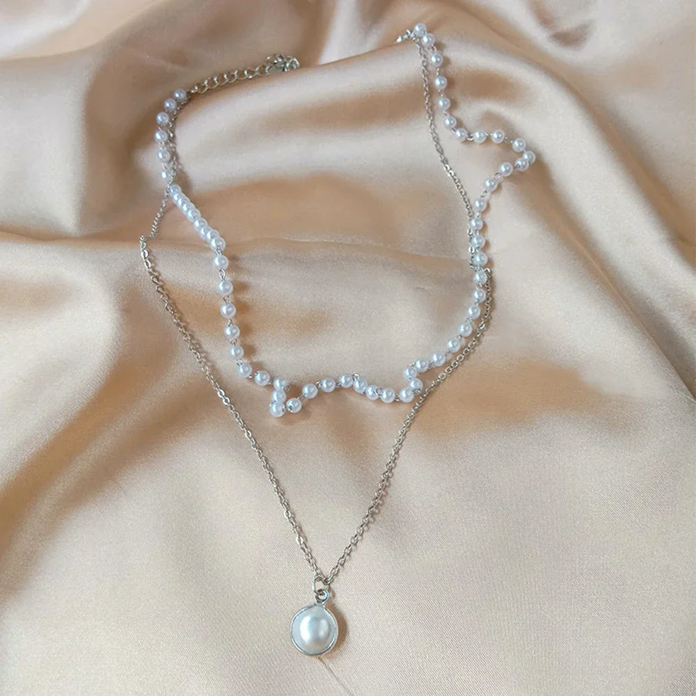 Double Layer Pearl Choker Necklace - product view | Veloria