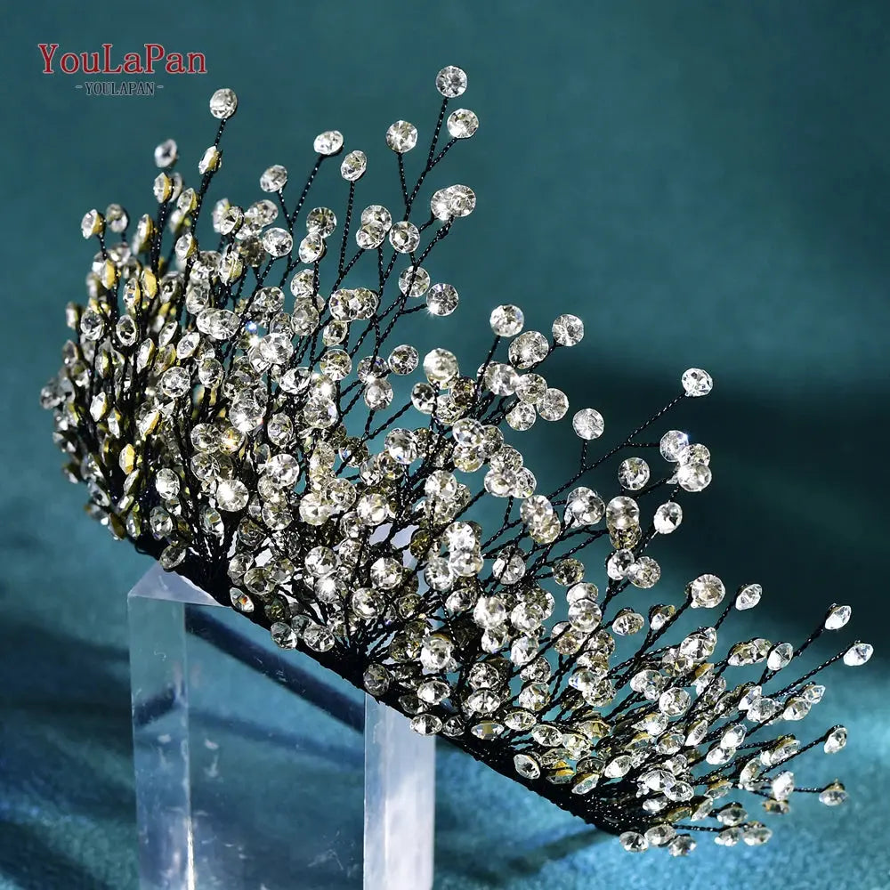 Rose Red Rhinestone Crown Headband - Handmade Bridal Headpiece - detail view 10 | Veloria