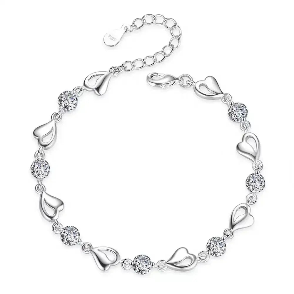 Heart Necklace Bracelet Set - 925 Silver - side view 5 | Veloria