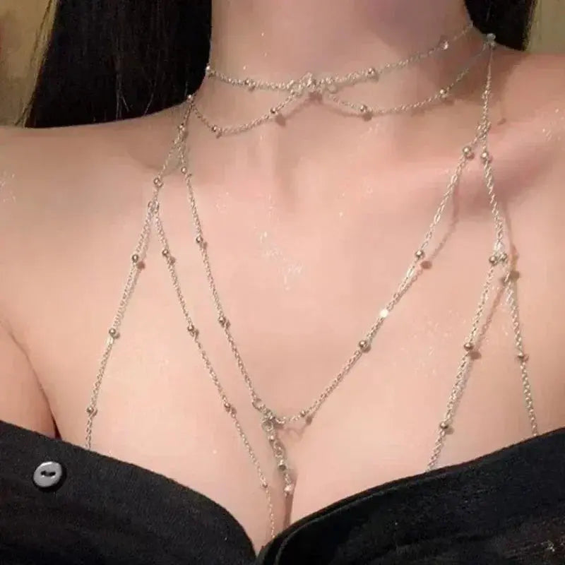 Metal Chest Body Chain - Bikini Bra Chain - detail view | Veloria