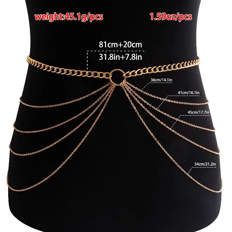 Geometric tassel waist chain metal body jewelry for women - detail of the chain and pendant | Veloria