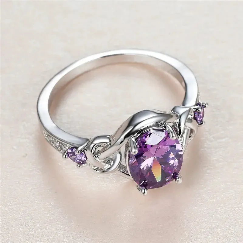 Purple CZ Ring - 925 Silver Luxury Elegant - close-up detail | Veloria