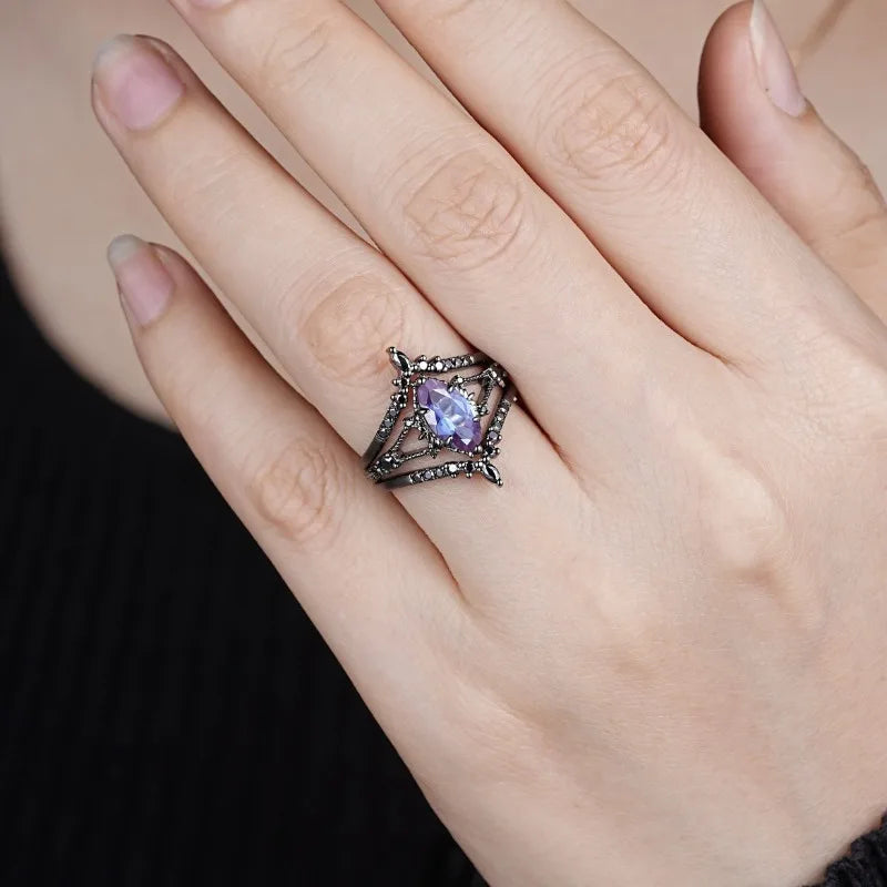 Black Geometric Ring - Colored Zircon - styled look | Veloria