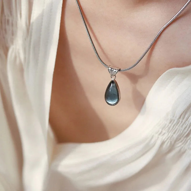 Water Droplet Pendant Necklace - Ice Glass - product view | Veloria