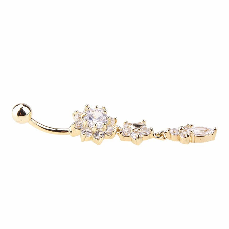 Flower pendant crystal belly button ring navel jewelry for women - styled look | Veloria
