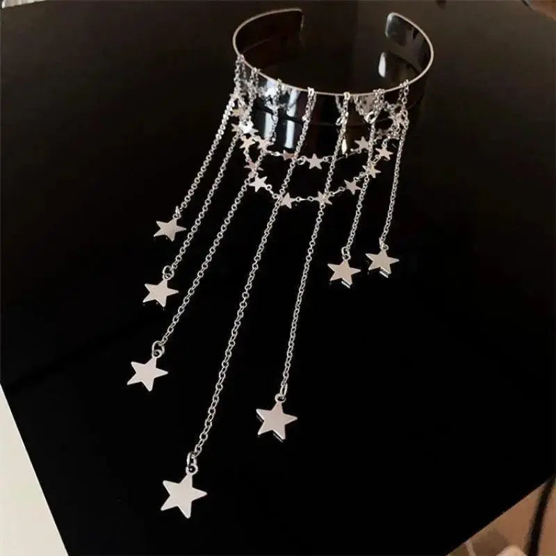 Upper Arm Chain Bracelet - Tassel Star Heart Armband - full view | Veloria