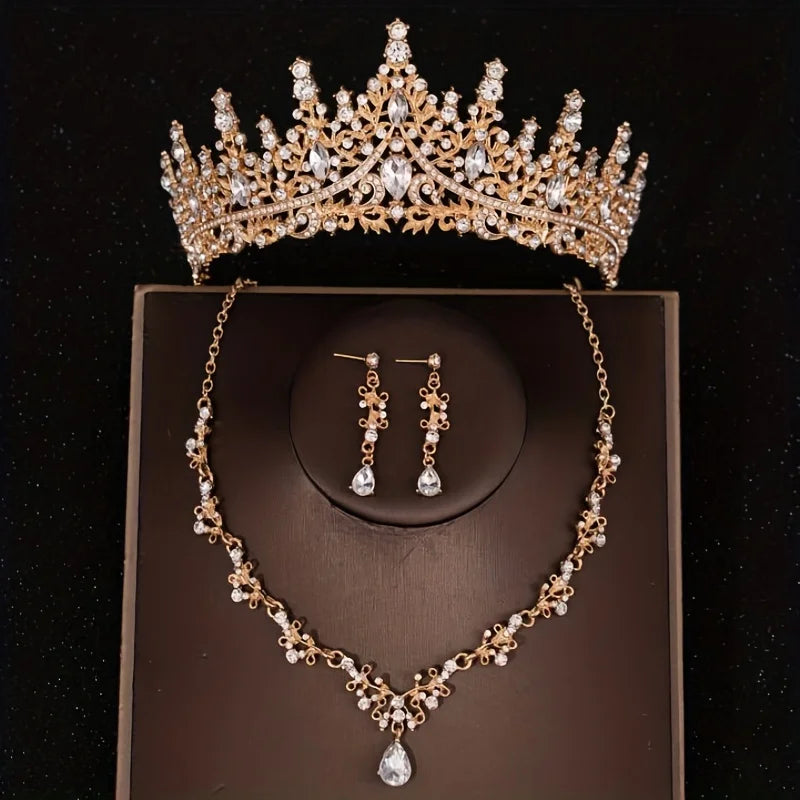 Bridal Tiara Set - Crystal Water Drop Wedding Set - side view 5 | Veloria