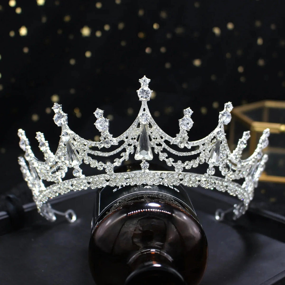 Baroque Geometric Crystal Tiara - Big Rhinestone Crown - detail view 2 | Veloria