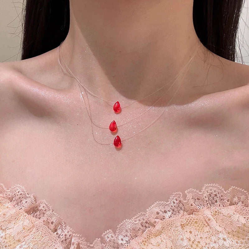 Water Droplet Pendant Necklace - Ice Glass - close-up detail | Veloria