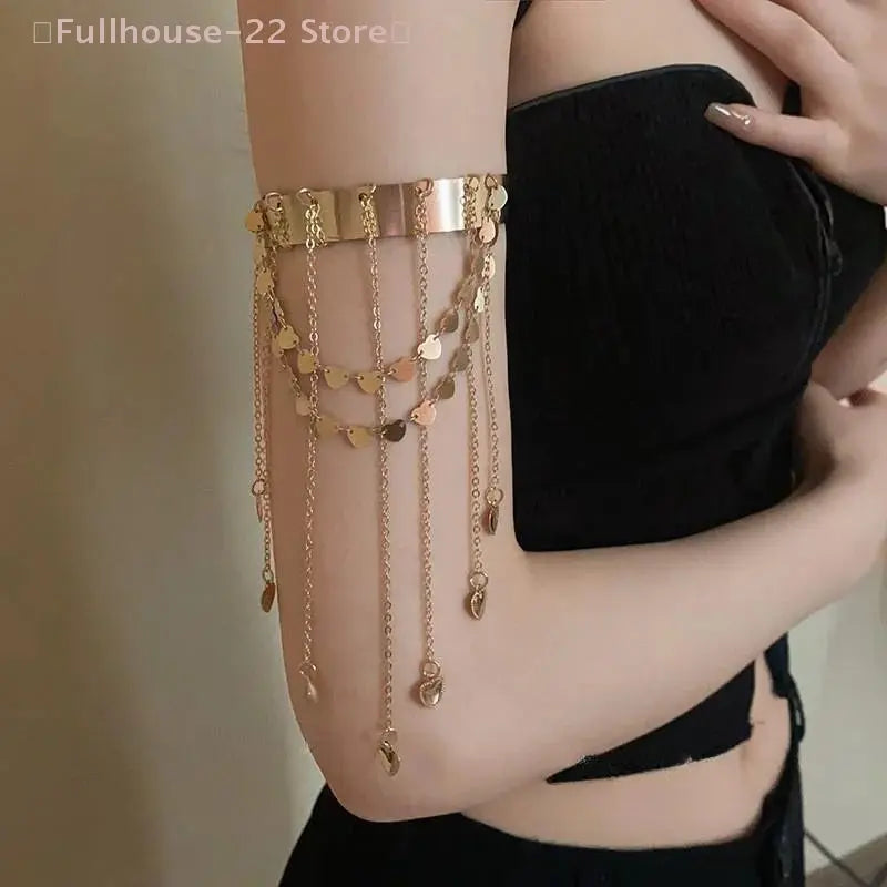 Upper Arm Chain Bracelet - Tassel Star Heart Armband - close-up detail | Veloria