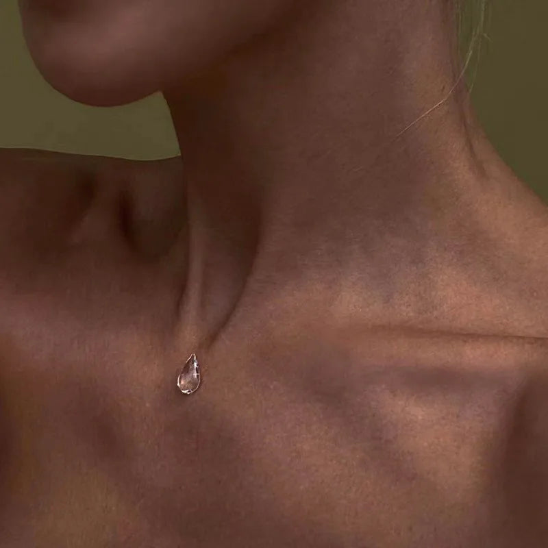 Water Drop Necklace & Earrings Set - Glass - worn styling | Veloria