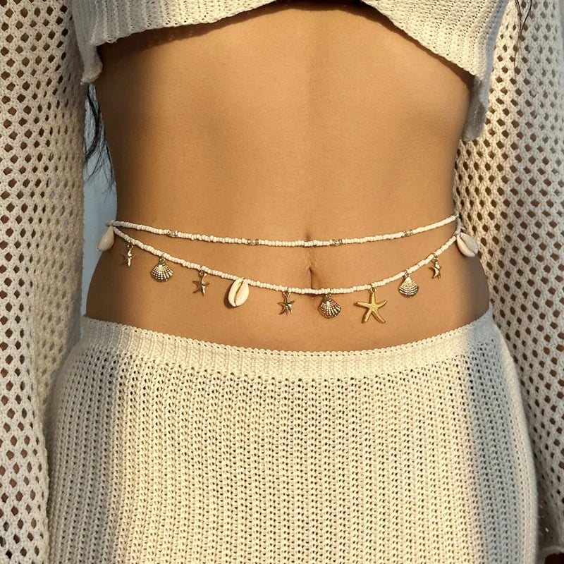 Red Pearl Waist Chain - Multilayer Belt Chain