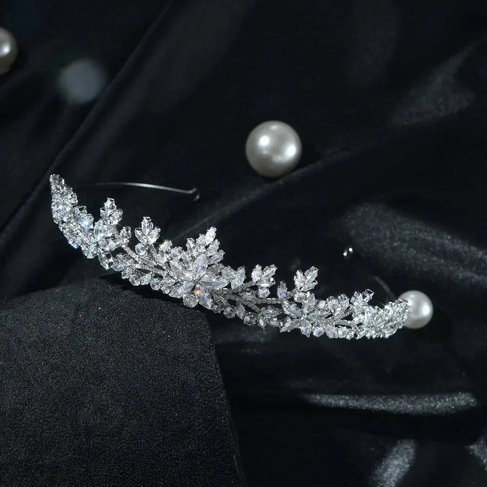 Luxury Crystal Bridal Crown - Heart Tiara Headpiece - detail view 2 | Veloria