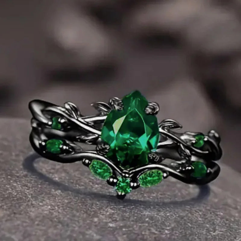 Green CZ Ring Set - stacked styling on hand | Veloria