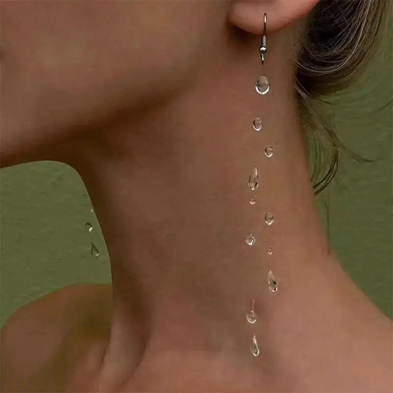 Water Drop Necklace Set - Clear Dewdrop Jewelry worn by model | Veloria