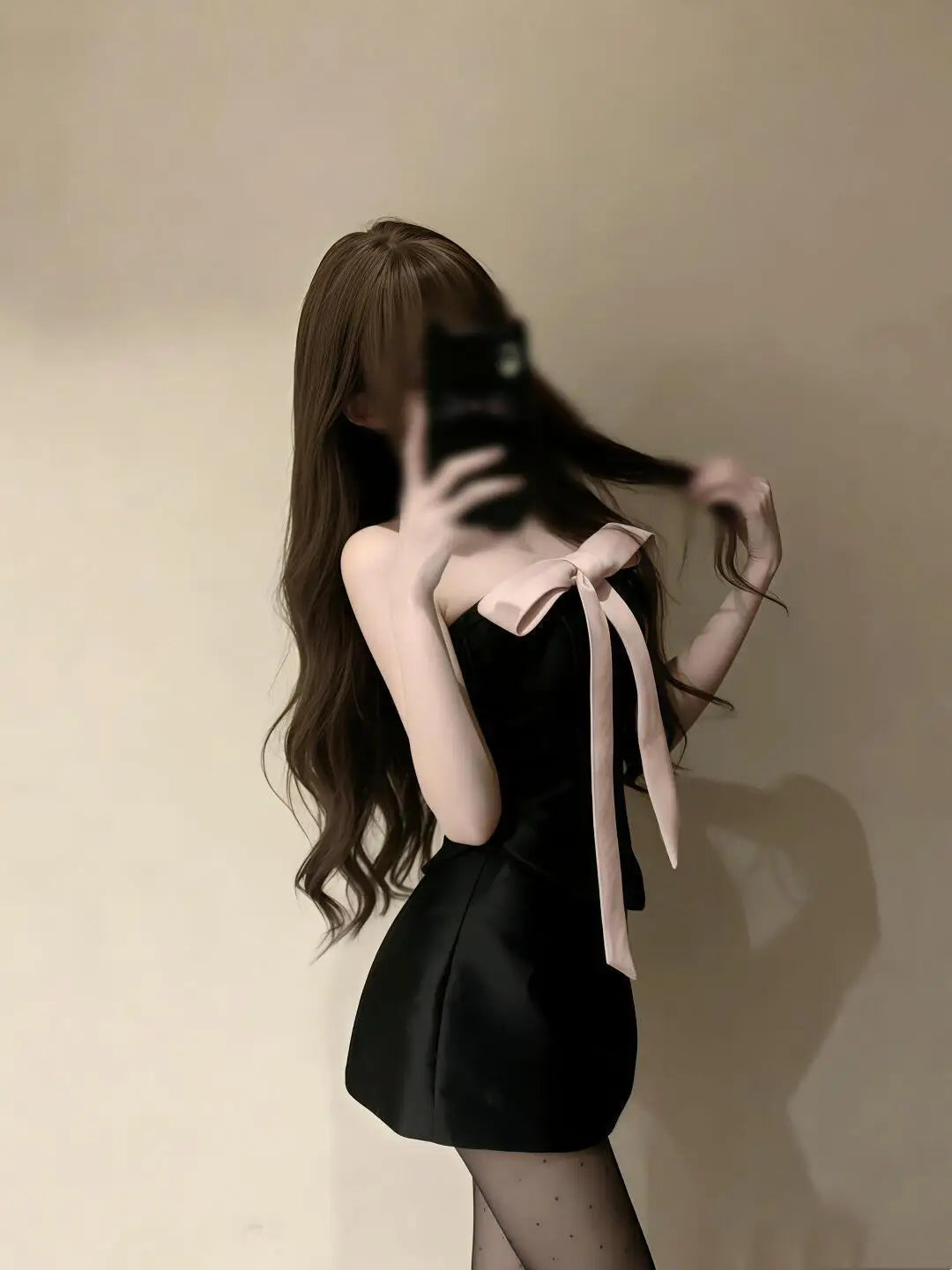 Bow Corset Top & Mini Skirt Set - Black Pink - detail view | Veloria