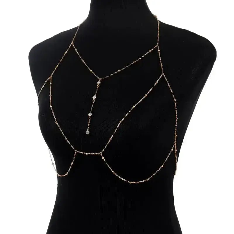Metal Chest Body Chain - Bikini Bra Chain - worn styling | Veloria