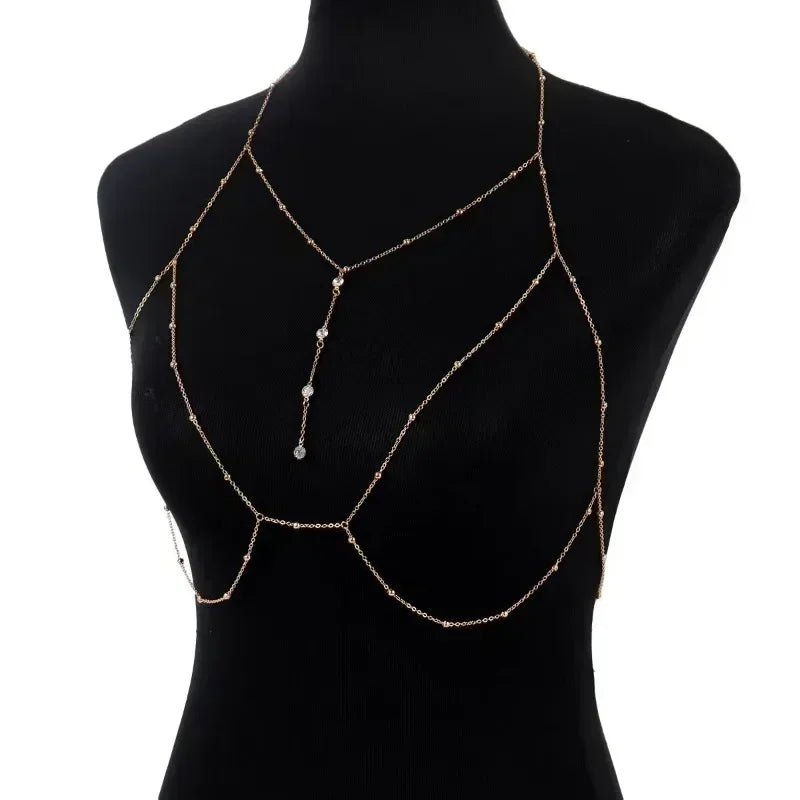 Metal Chest Body Chain - Bikini Bra Chain - worn styling | Veloria