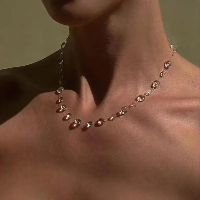 Clear Dewdrop Tassel Pendant Necklace - detail view | Veloria