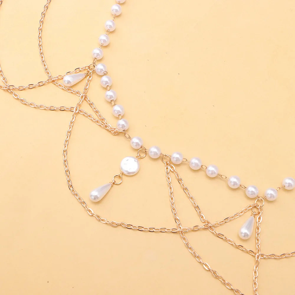 Vintage Pearl Tassel Chain Belt - layered drape view | Veloria
