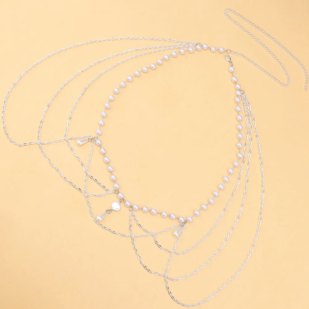 Vintage Pearl Tassel Chain Belt - retro outfit styling | Veloria