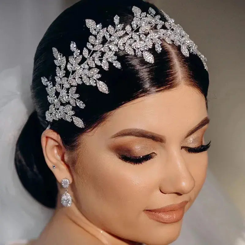 Luxury Bridal Headband - Crystal Zirconia Tiara front view | Veloria